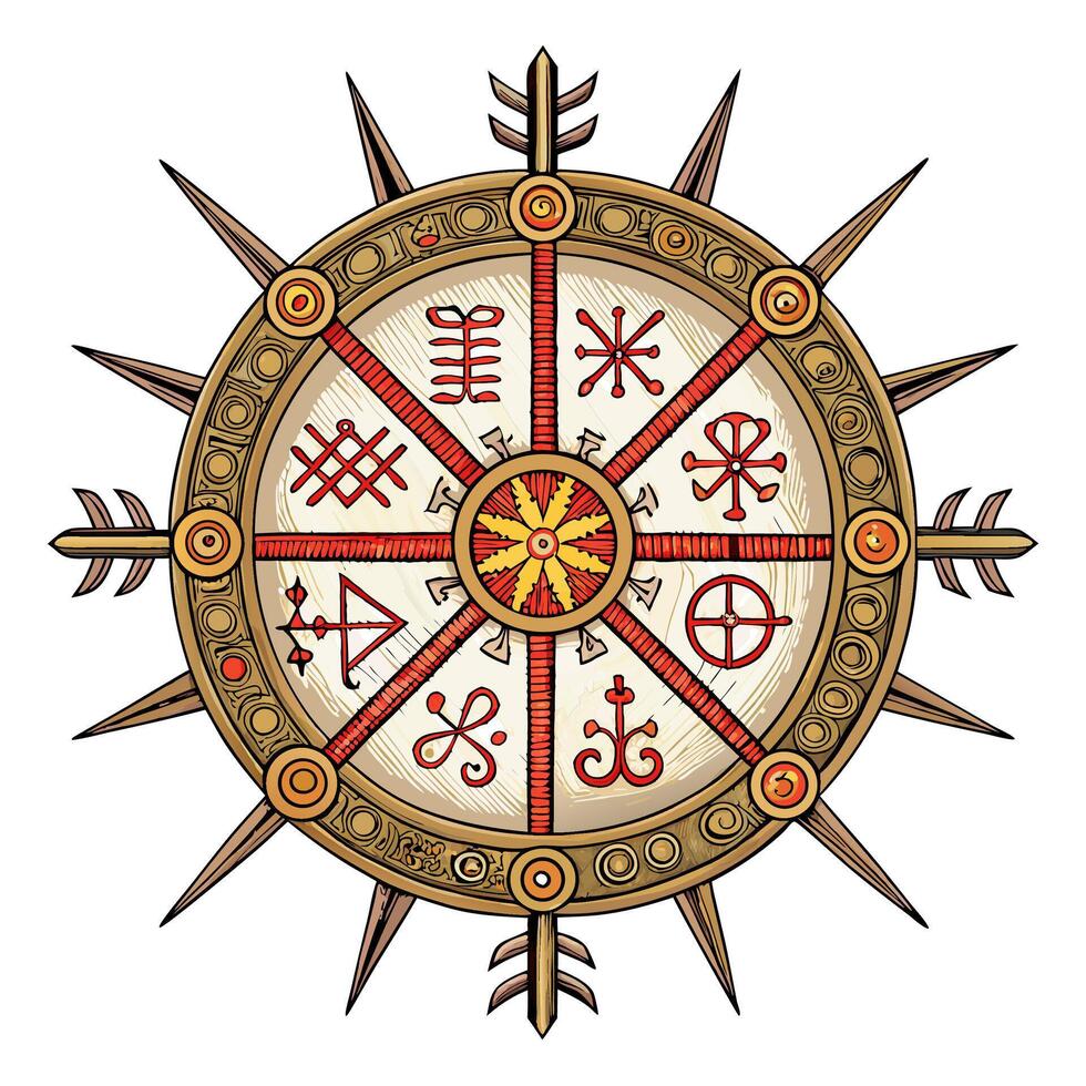 a viking compass with runes and symbols on it vector