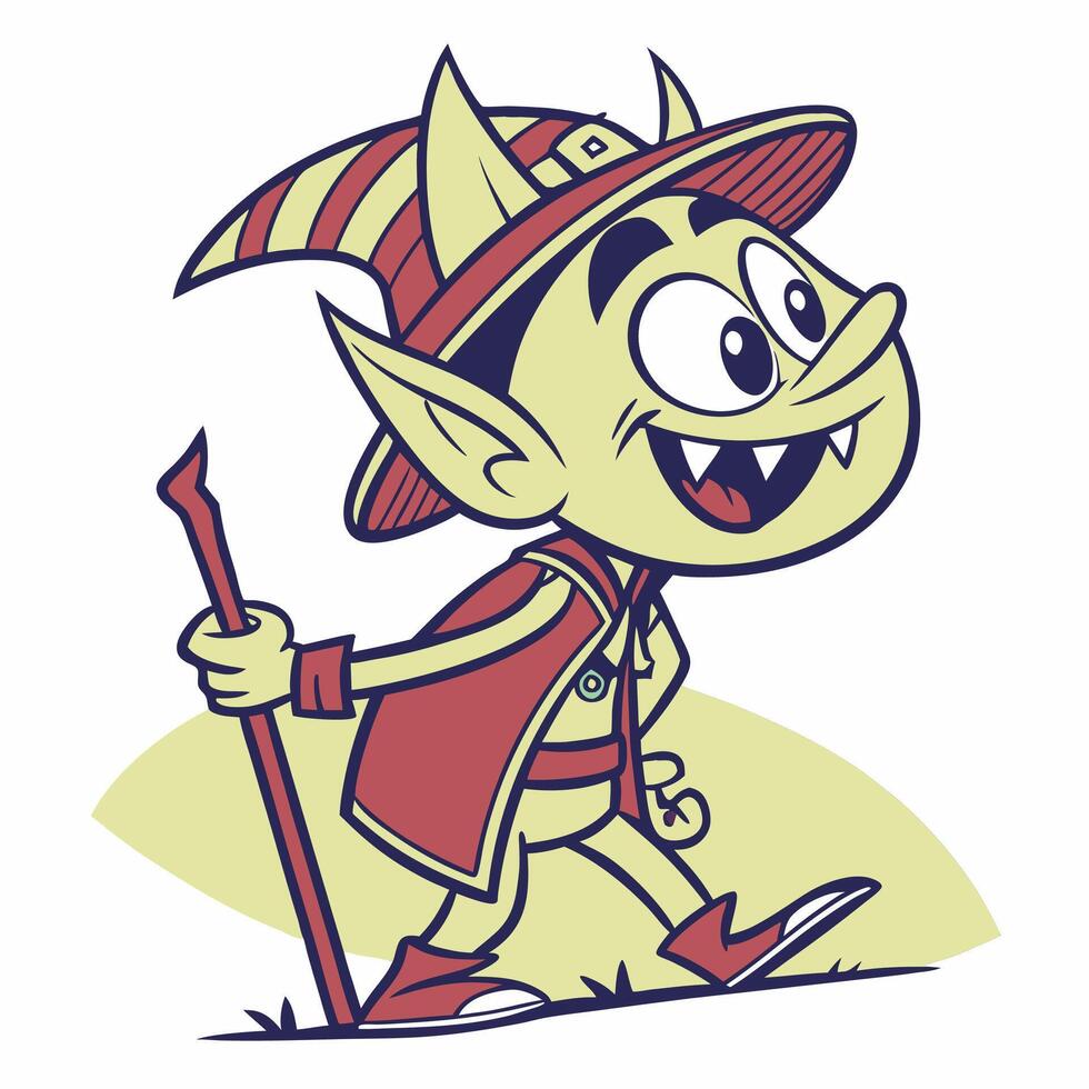 a cartoon elf with a hat and a stick vector