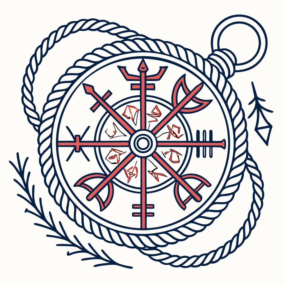 a compass with arrows and a rope vector