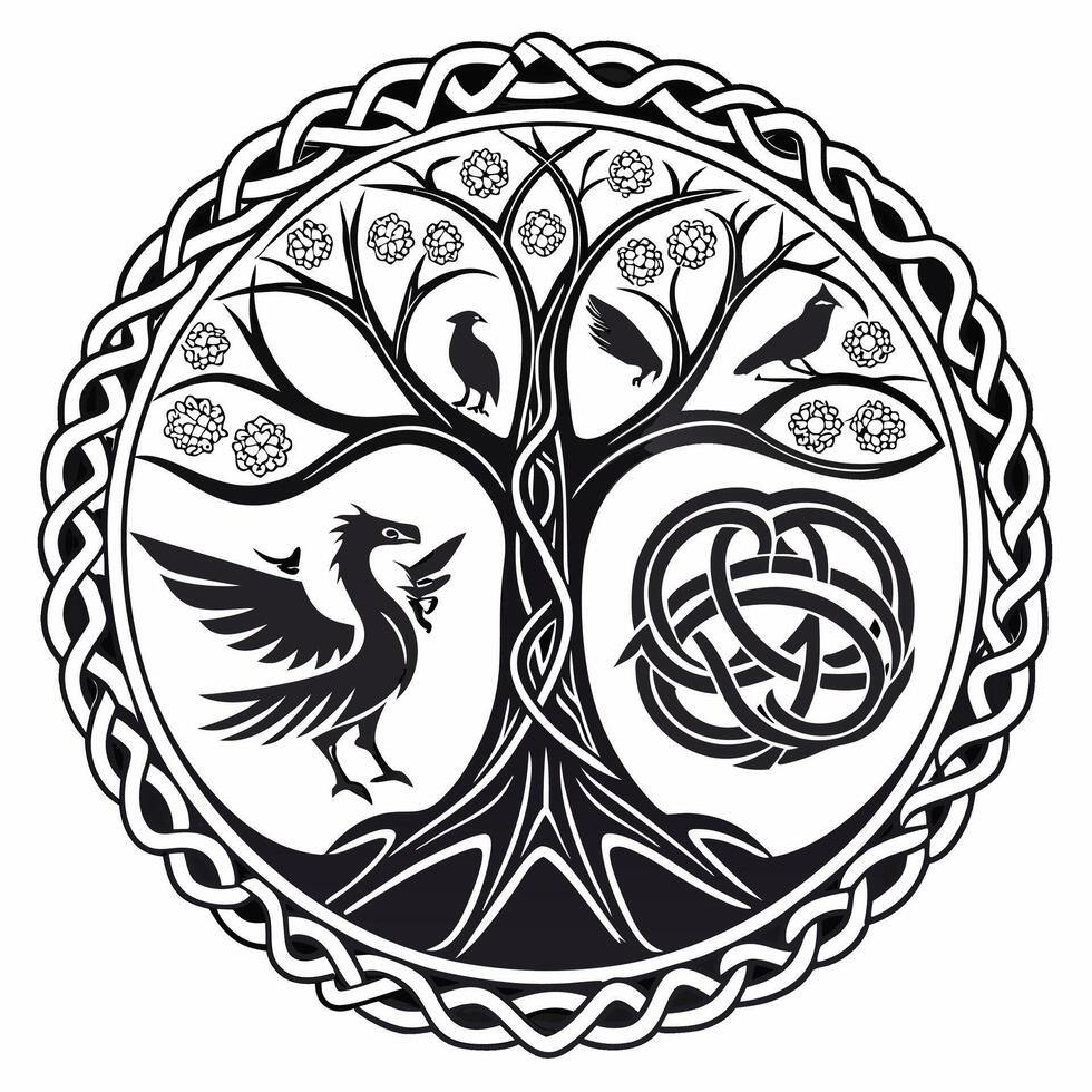 the celtic tree of life with a bird and a bird on it vector