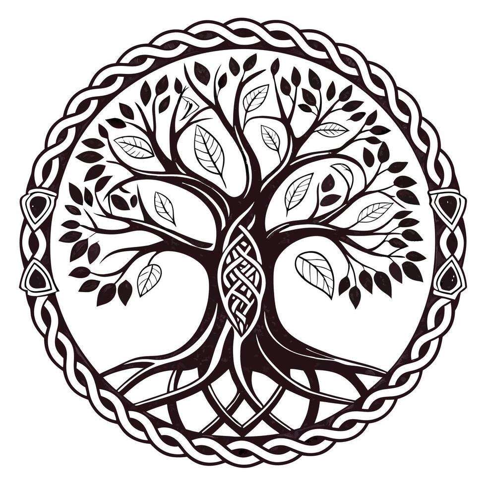 a celtic tree of life in a circle with a knot pattern vector