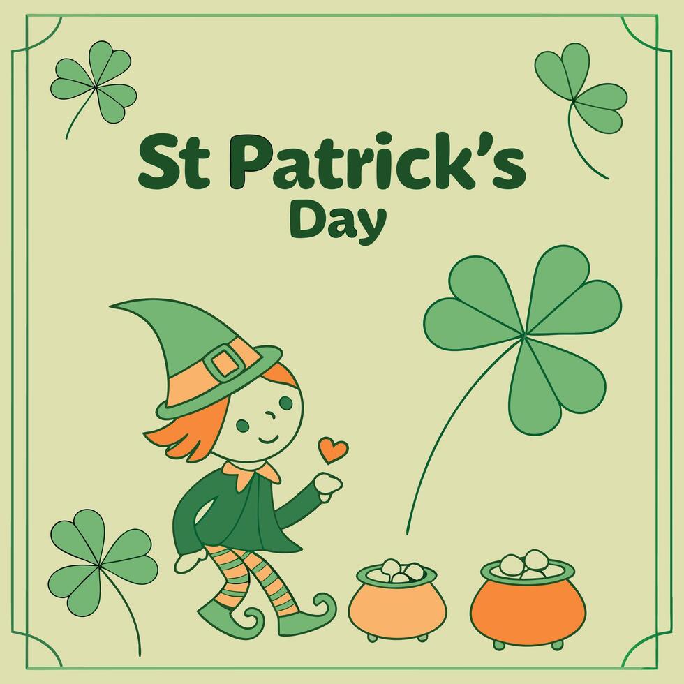 st patricks day card with leprechaun and pot of gold vector
