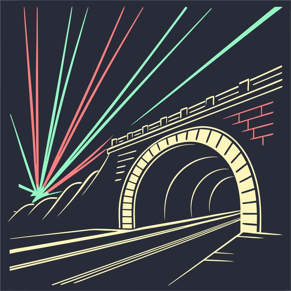 a tunnel with a light beam coming out of it vector