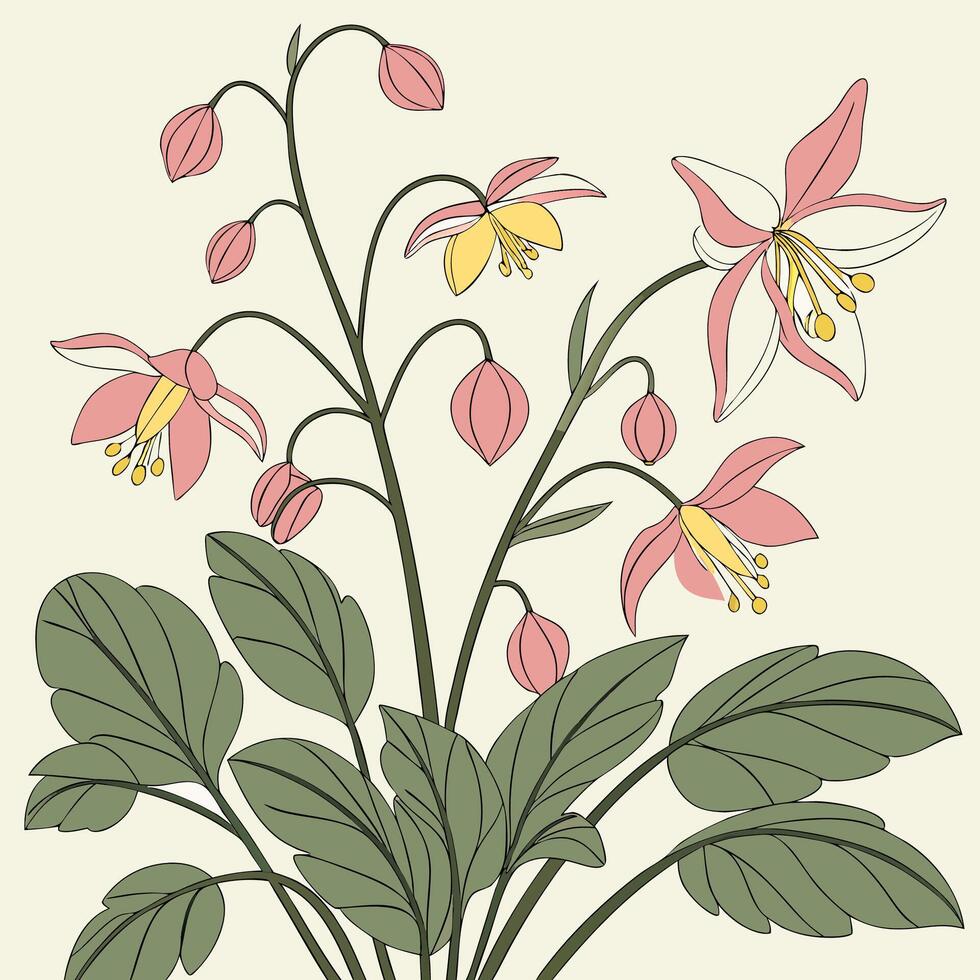 a drawing of a flower with pink and yellow flowers vector