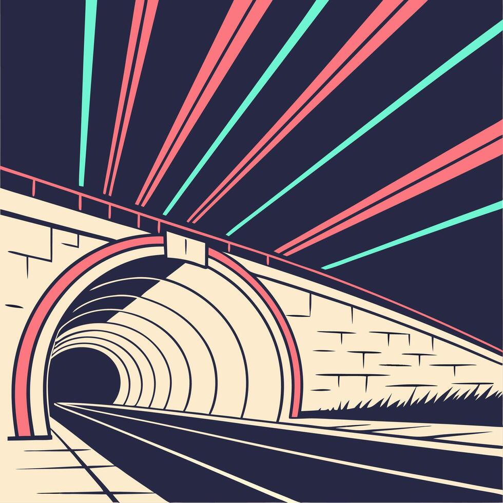 a tunnel with a train going through it vector