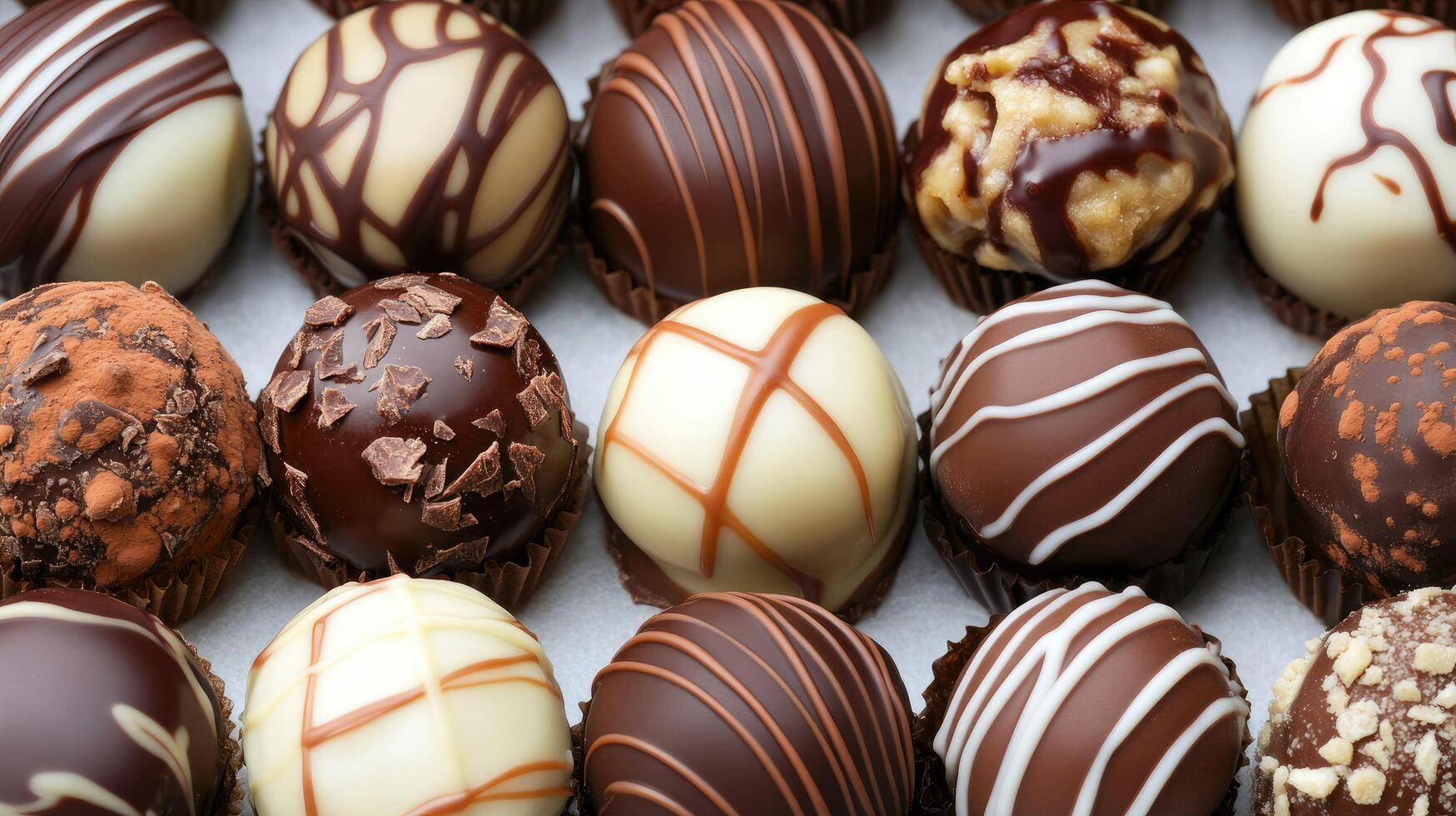 Chocolate covered eggs are displayed in a tray photo