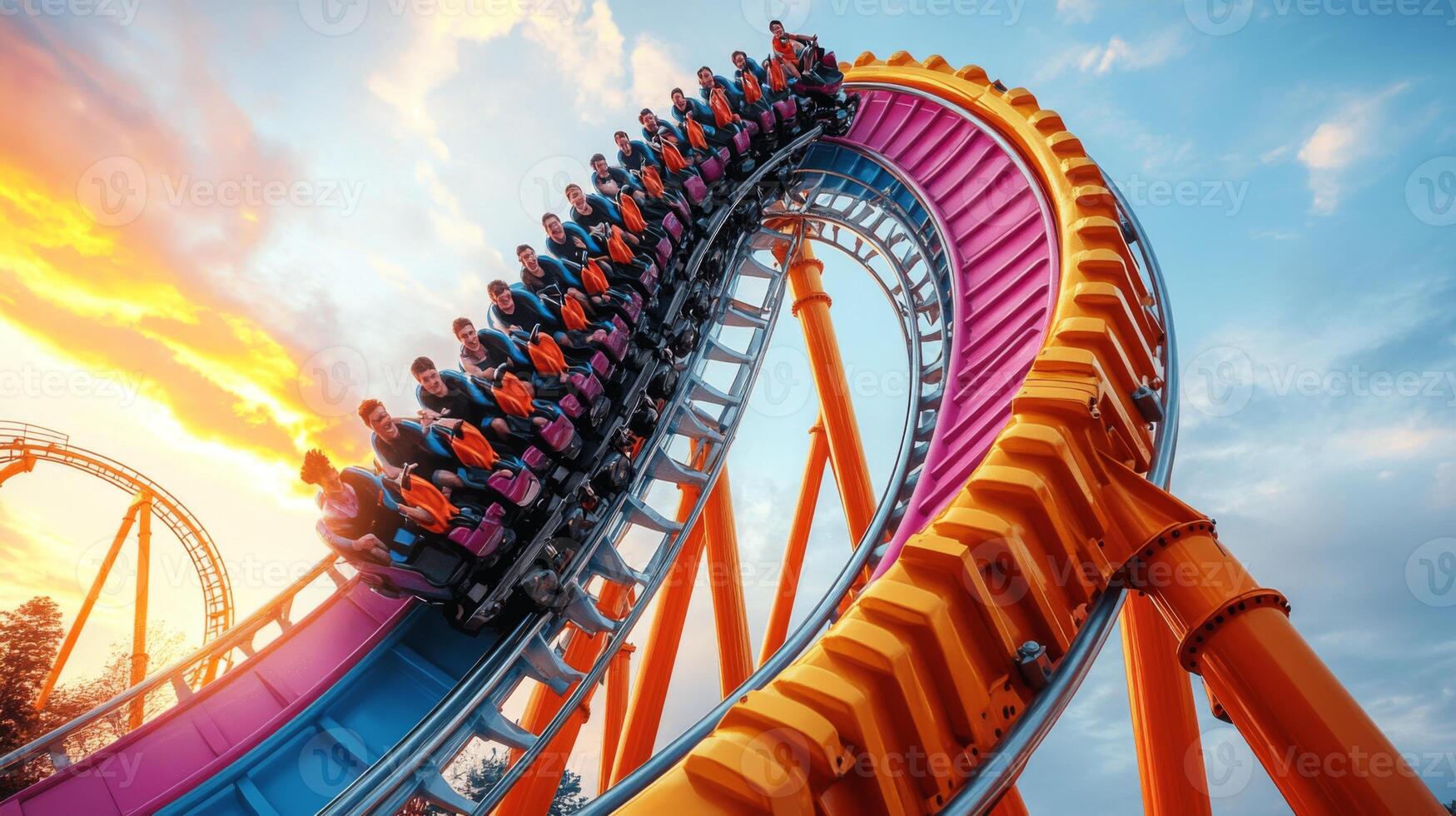 Rollercoaster Ride at Sunset with a Vibrant Sky photo