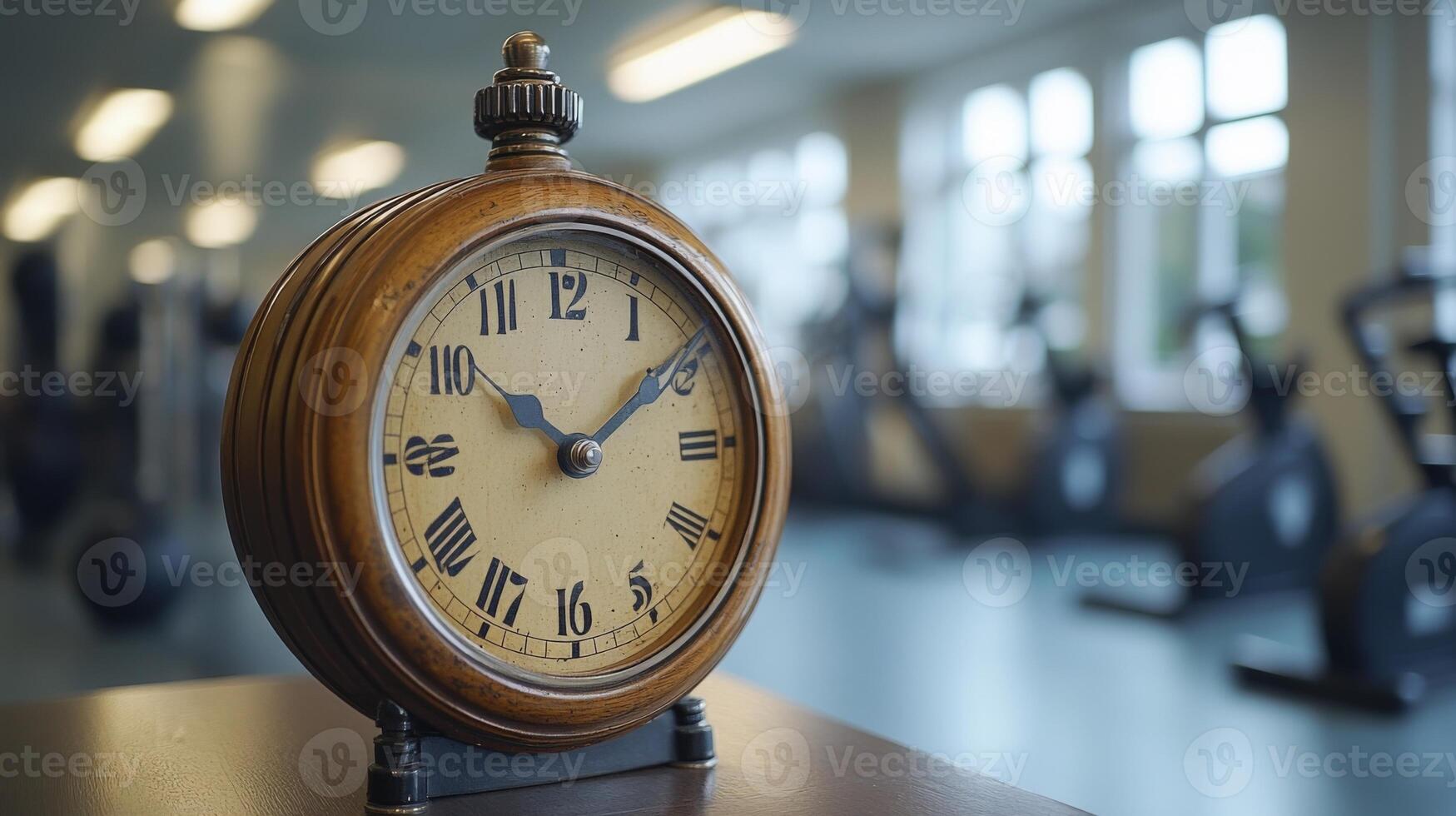 A clock on a table in a gym photo