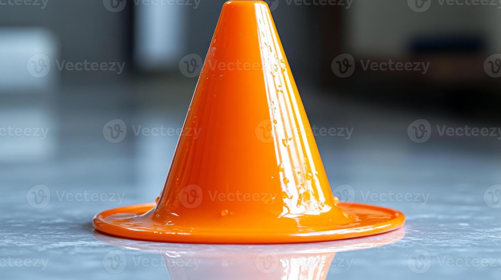 A small orange cone on a table photo