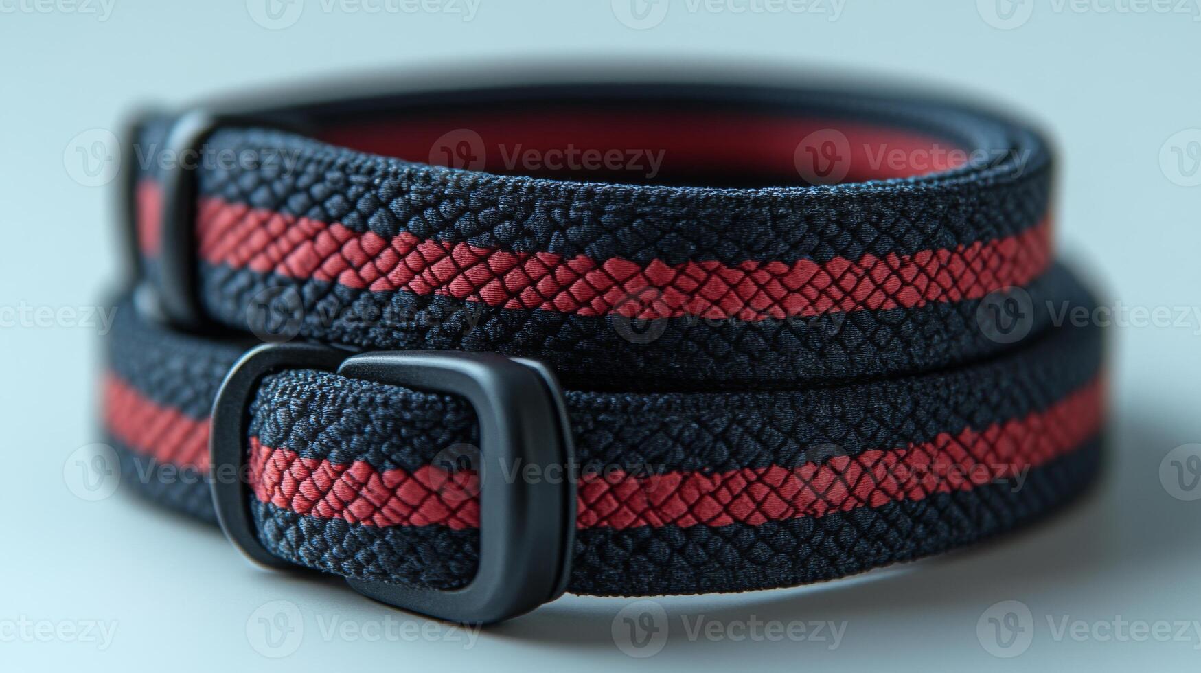 Close Up of a Black and Red Fabric Strap with Buckle photo