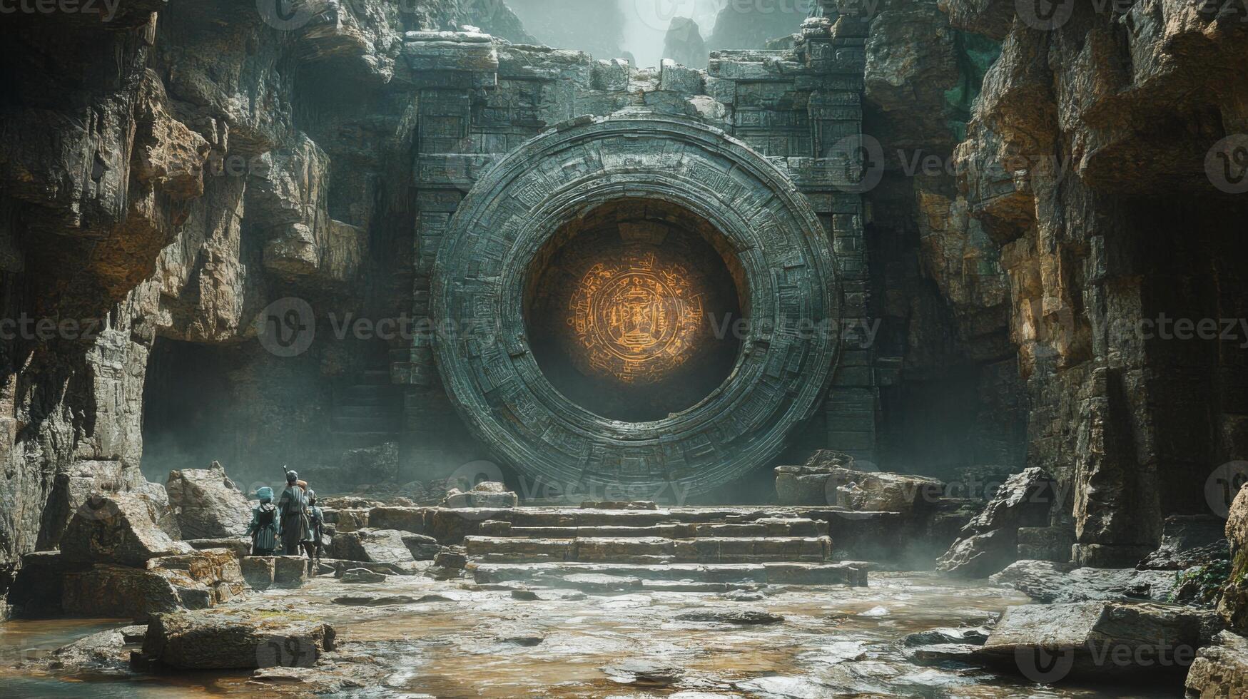 Ancient Stone Portal in a Mystical Cave photo
