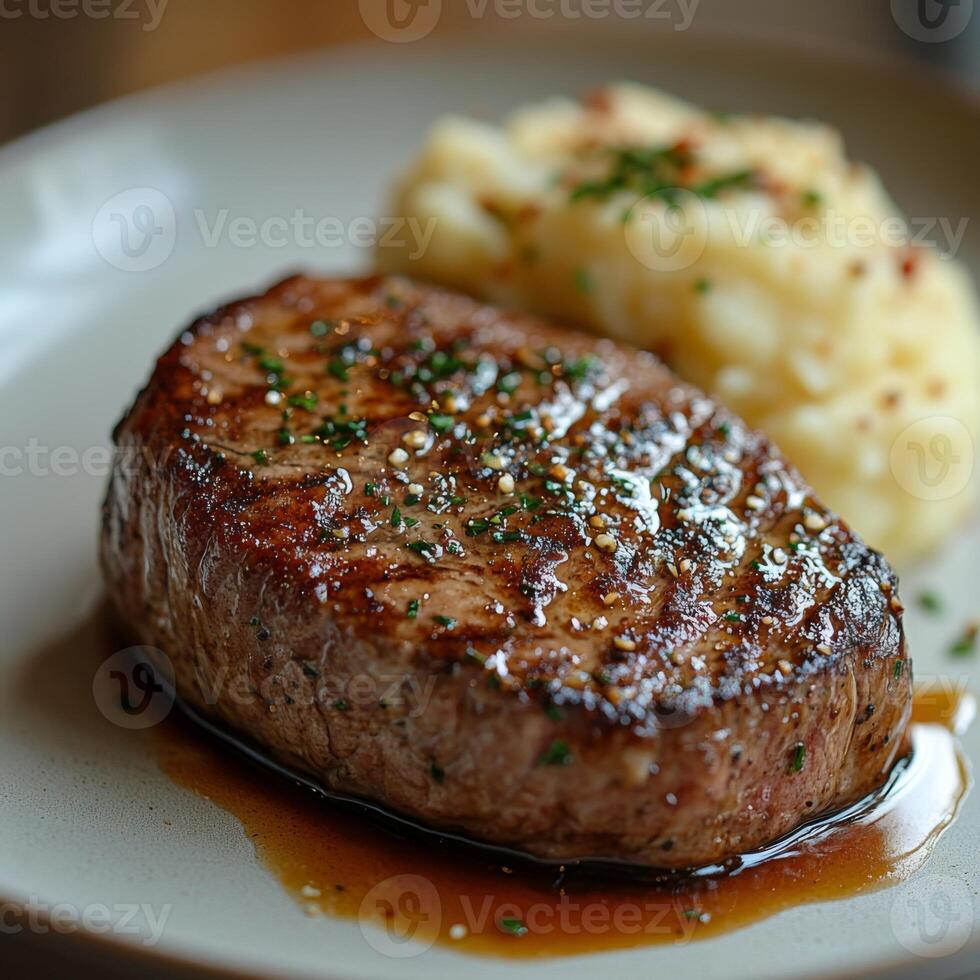 Juicy Grilled Steak with Mashed Potatoes photo