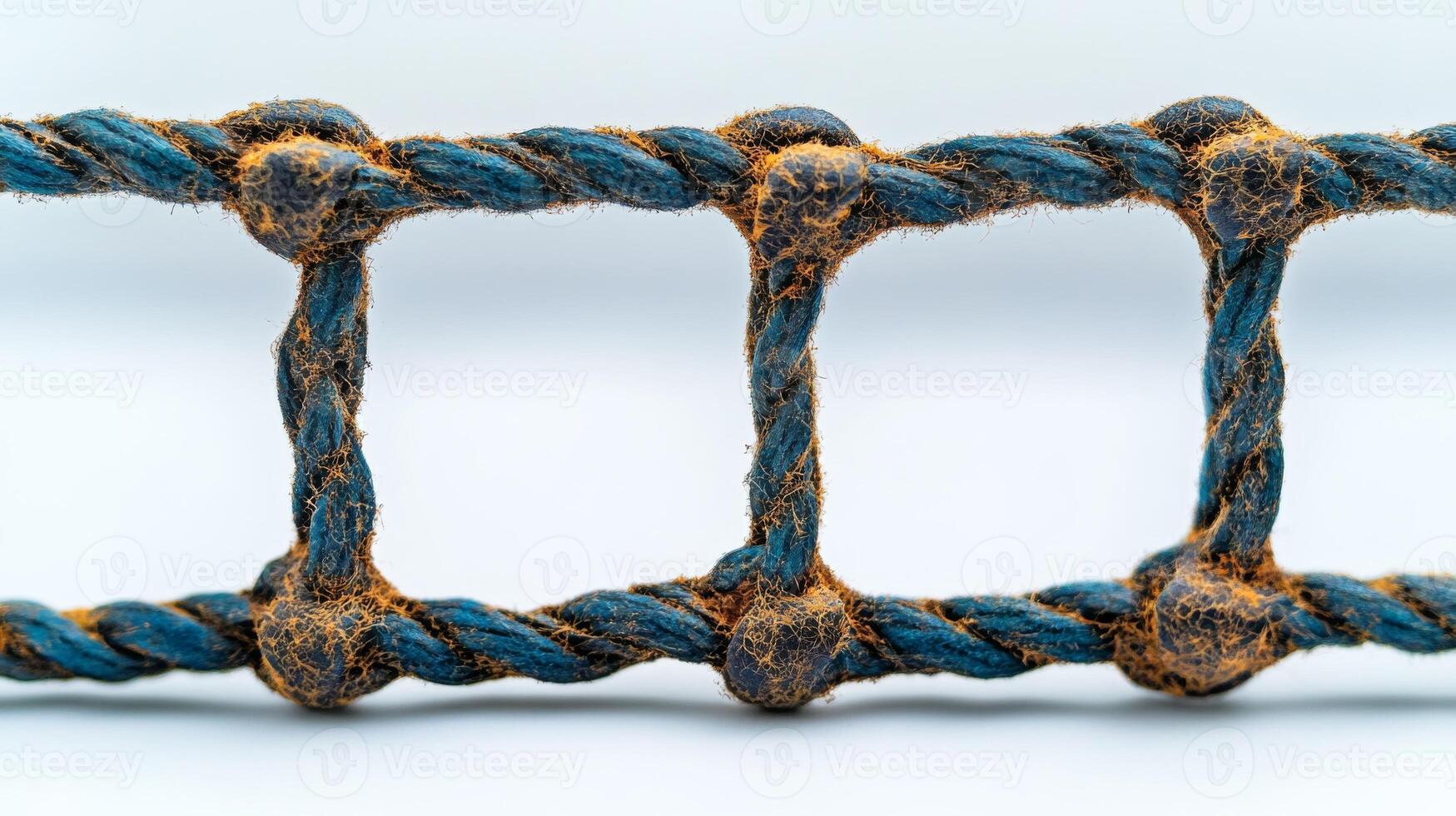Close-up of a Blue Rope Net with Rusty Knots photo