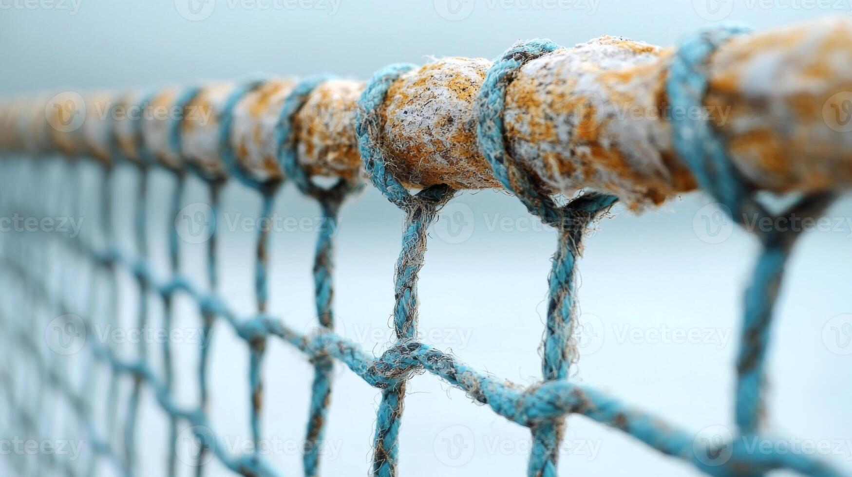 Close-up of a Weathered Blue Fishing Net photo