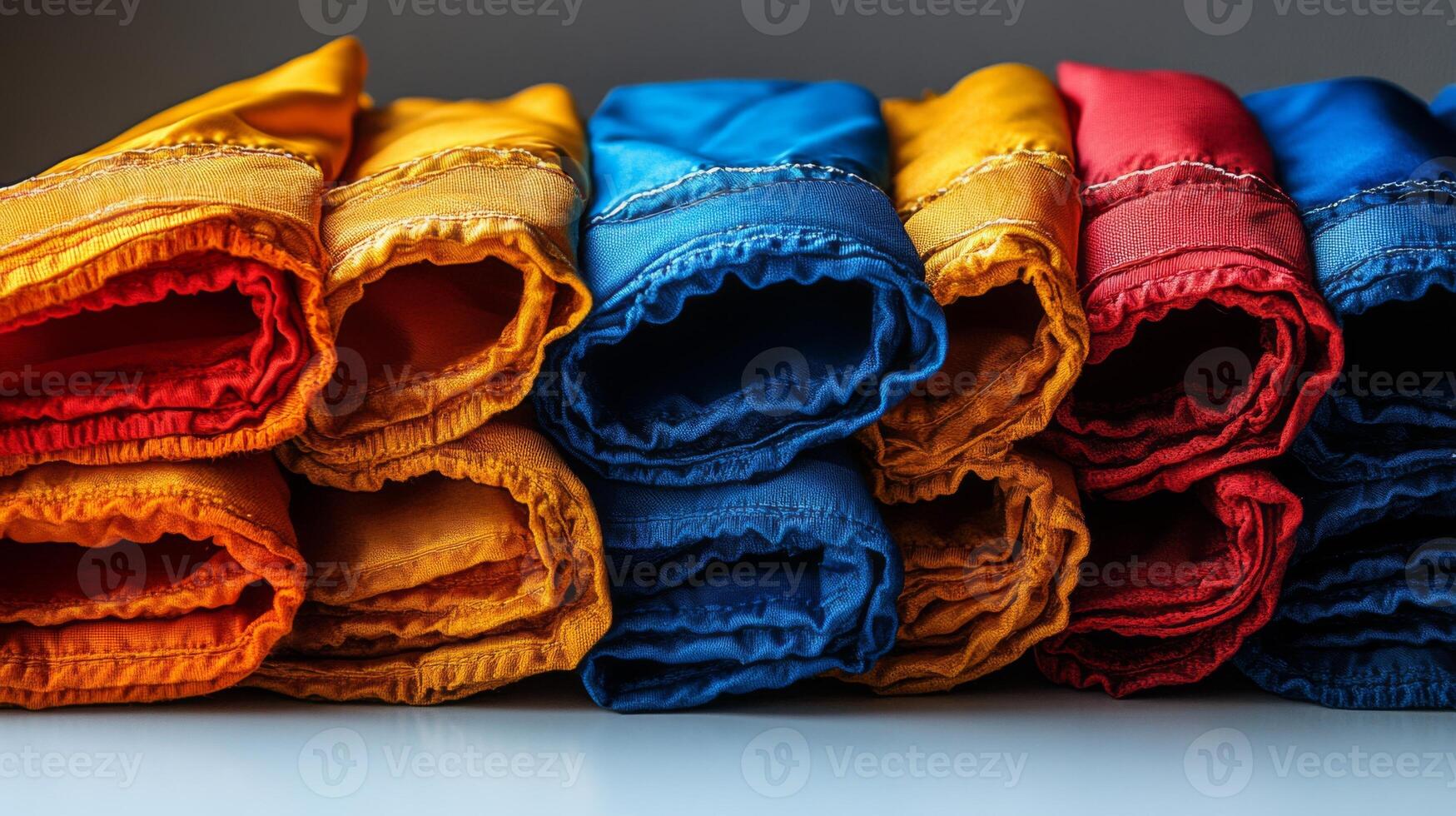 Vibrant Close-Up of Colorful Fabric Rolls in Various Textures photo