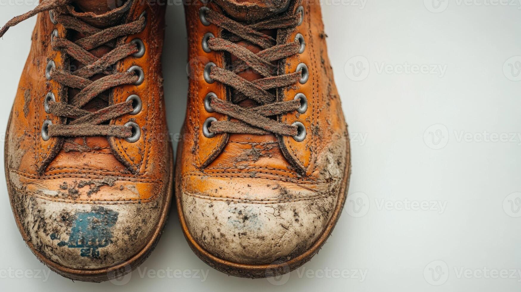 Dirty old sneakers on white background photo