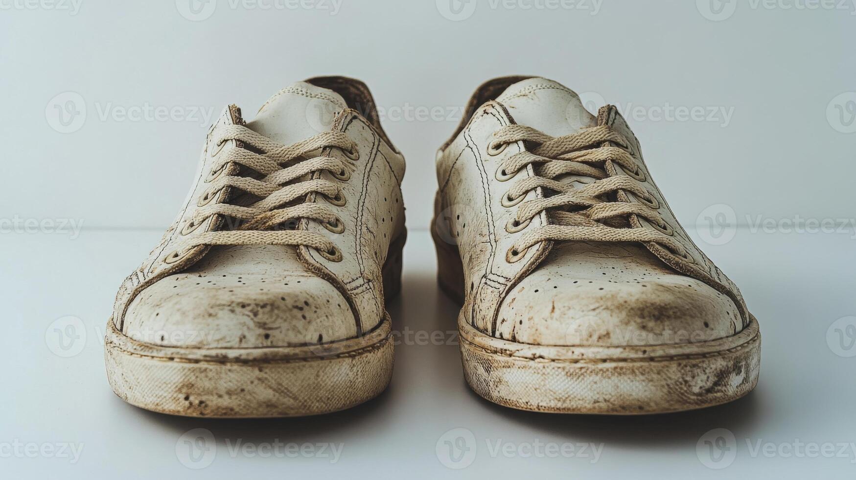 Dirty white sneakers on a white surface photo