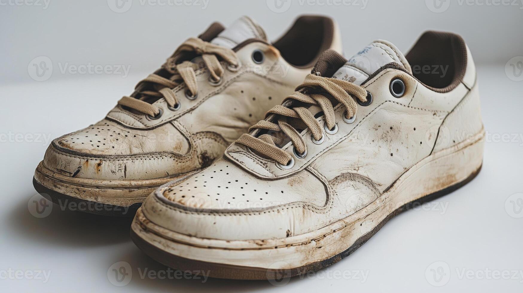 Vintage White Leather Sneakers with Brown Soles photo
