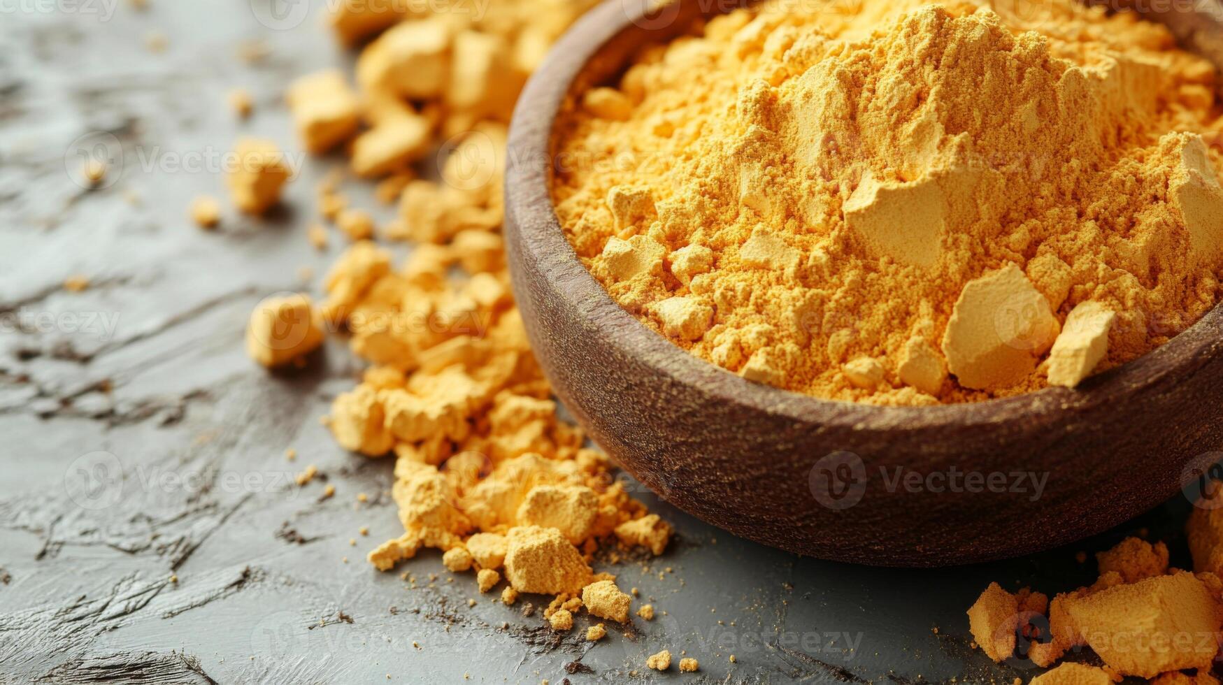 Fragrant Turmeric Powder in a Smooth Wooden Bowl photo