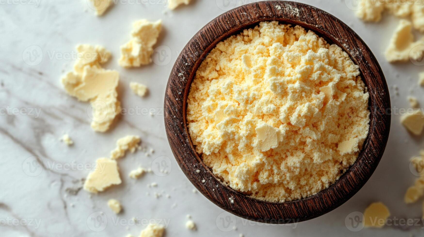 A bowl of butter is sitting on top of a marble surface photo