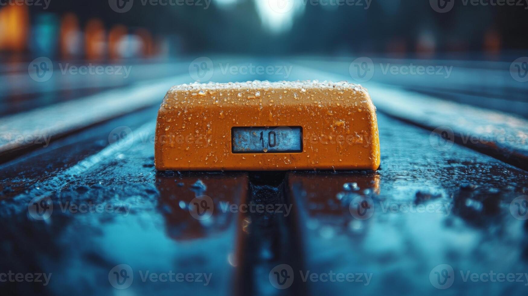 Number Ten Counter on Wet Wooden Surface photo