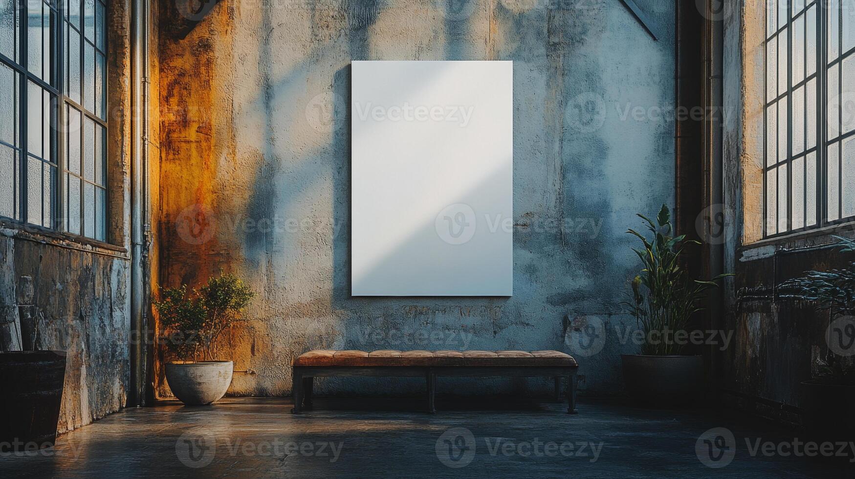 Blank Canvas in Rustic Industrial Loft Interior photo