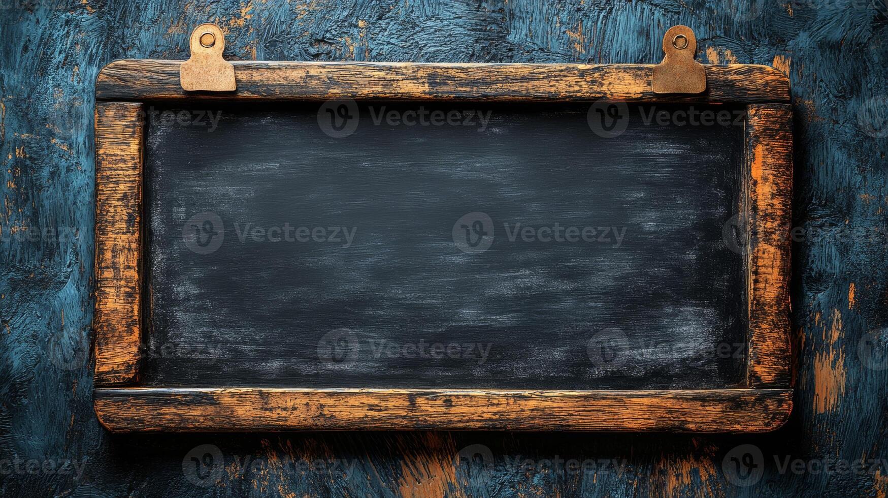 Rustic Wooden Blackboard with Blank Slate for Message or Announcement photo