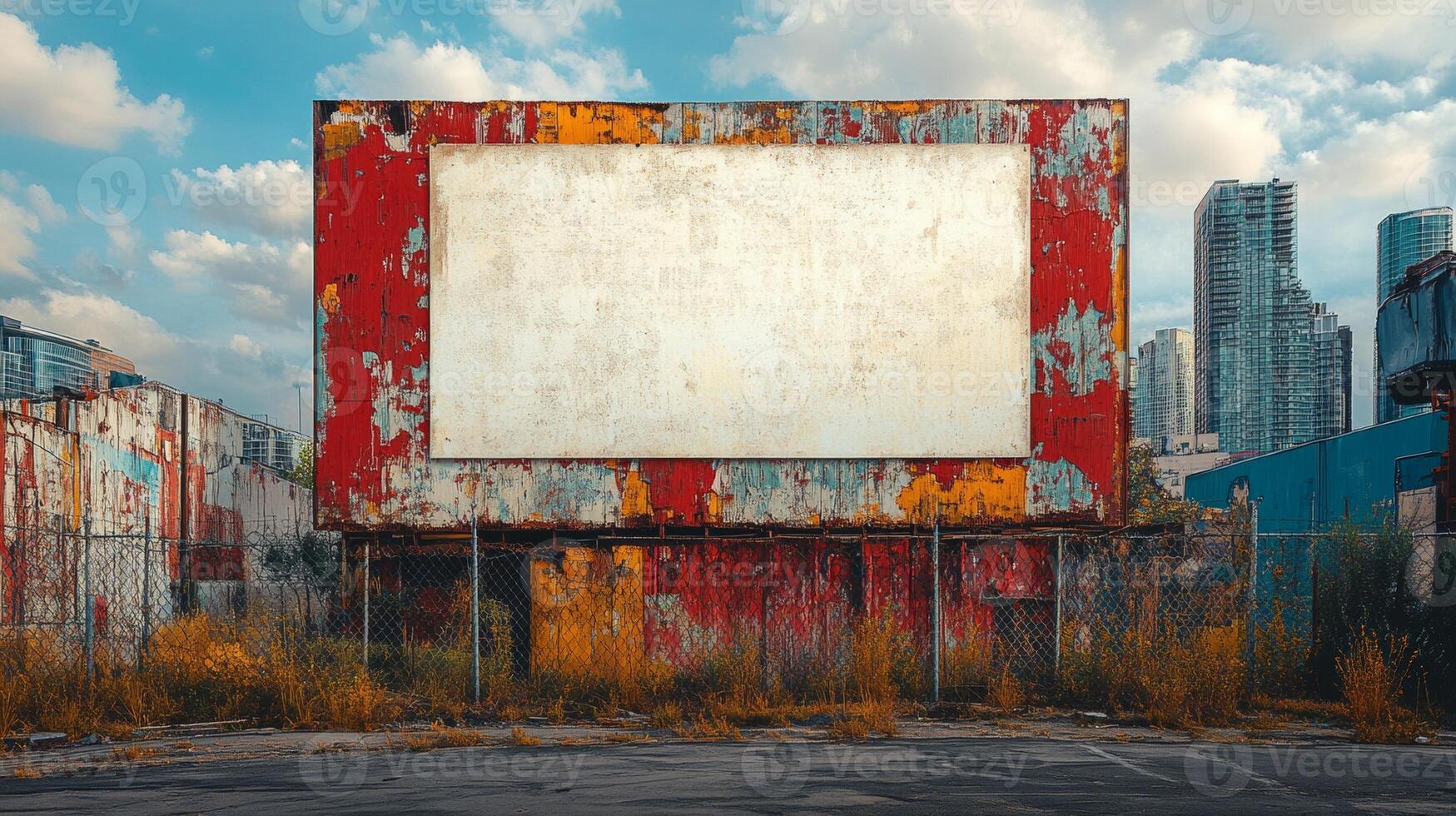 Rusty Billboard in Urban Decay, A Blank Canvas of Potential photo