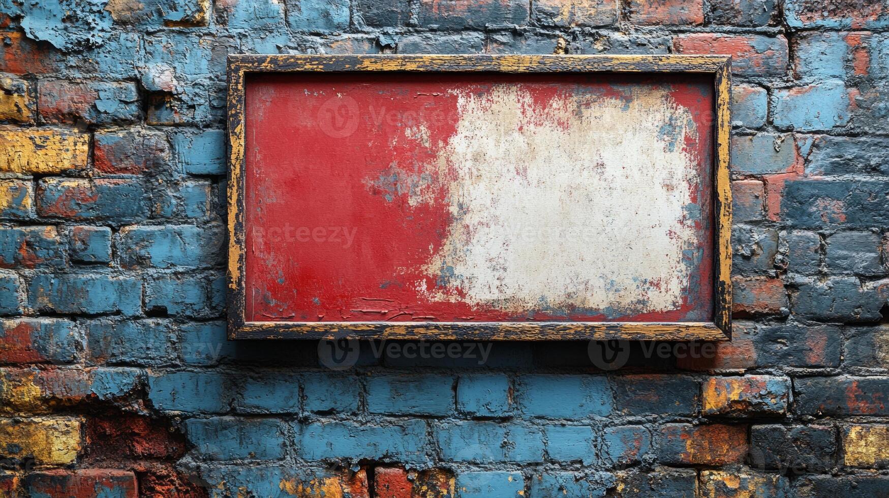 Rustic Red and White Sign on a Weathered Brick Wall photo