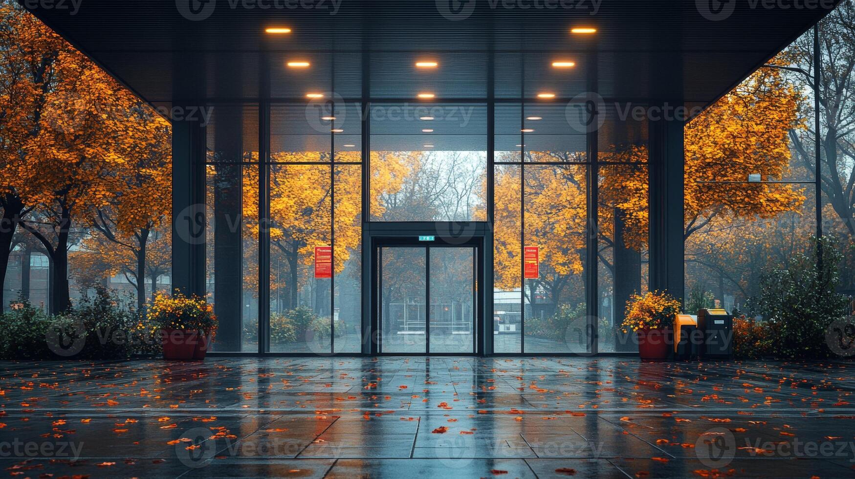 Autumnal Entrance, A Serene View Through Glass photo