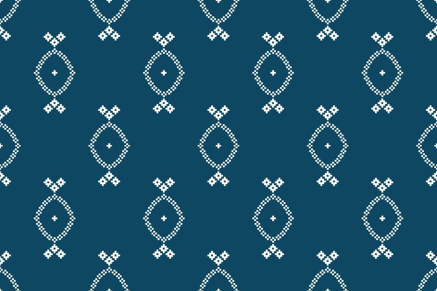 Ethnic pattern with blue color background cross stitch motif. vector