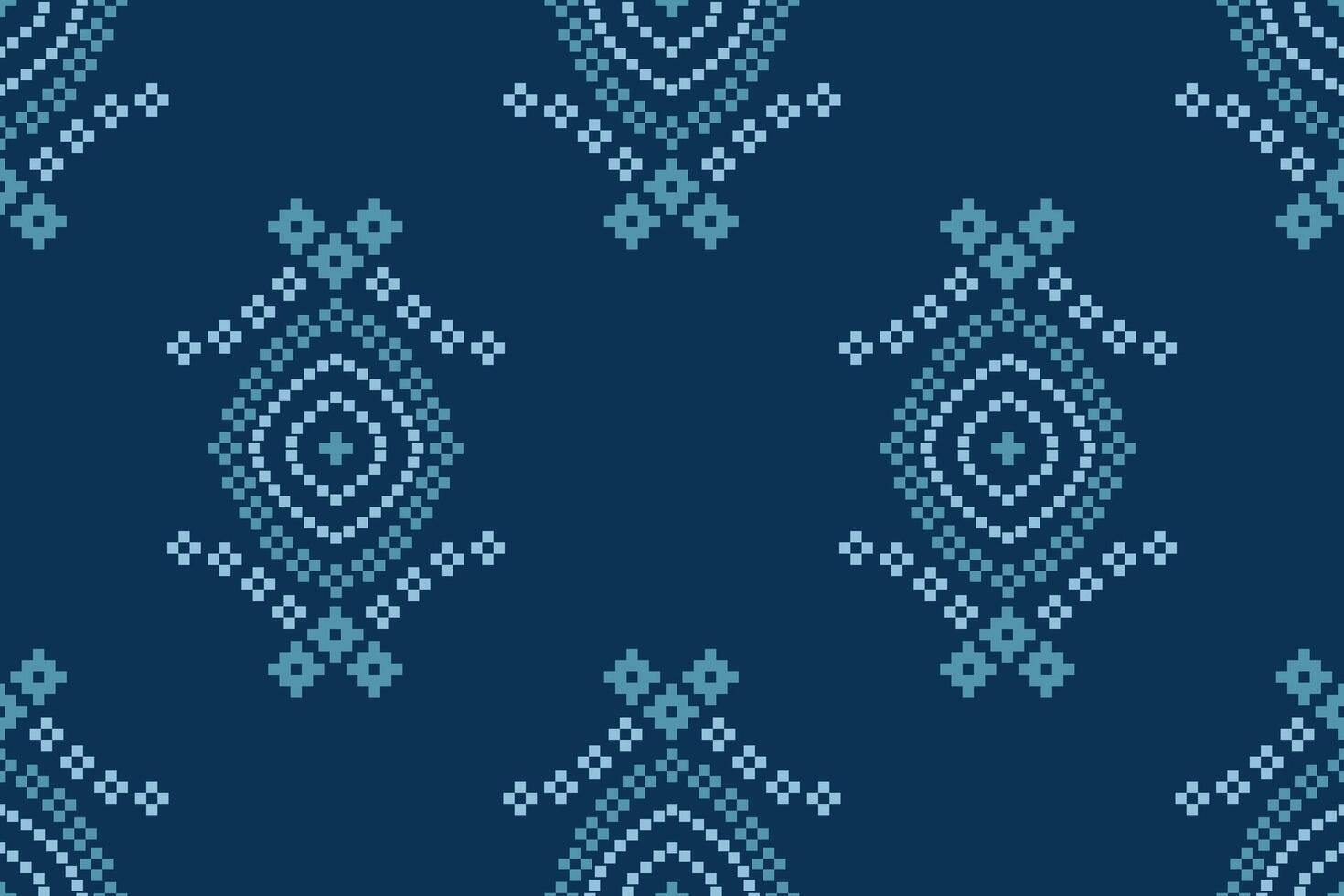 Blue color background cross stitch motif ethnic design pattern. vector
