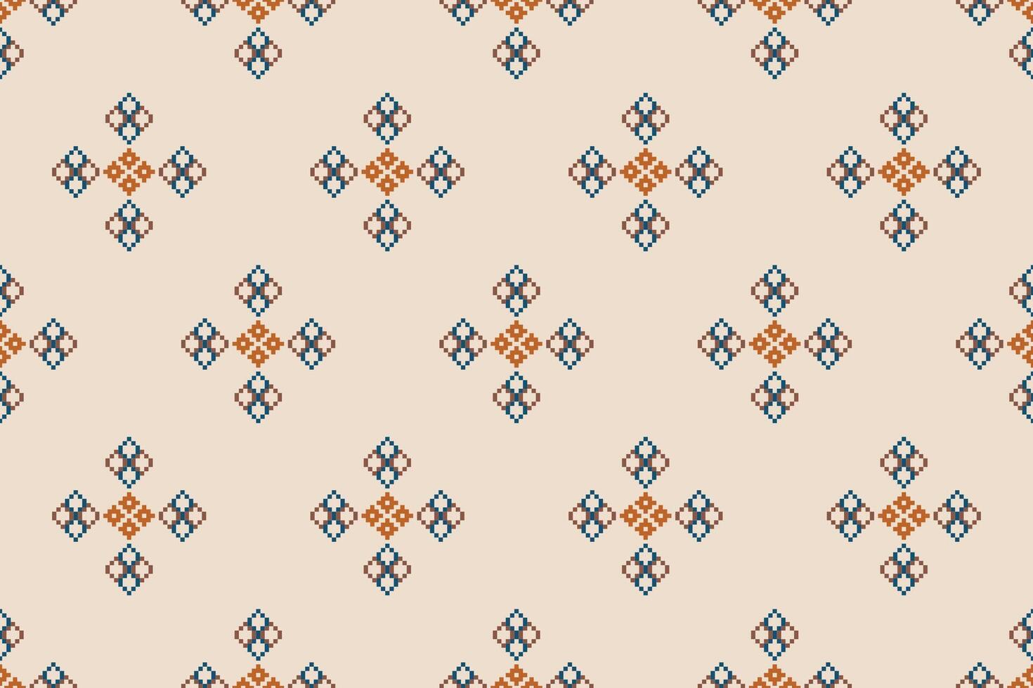 Brown cream background color cross stitch motif ethnic pattern. vector