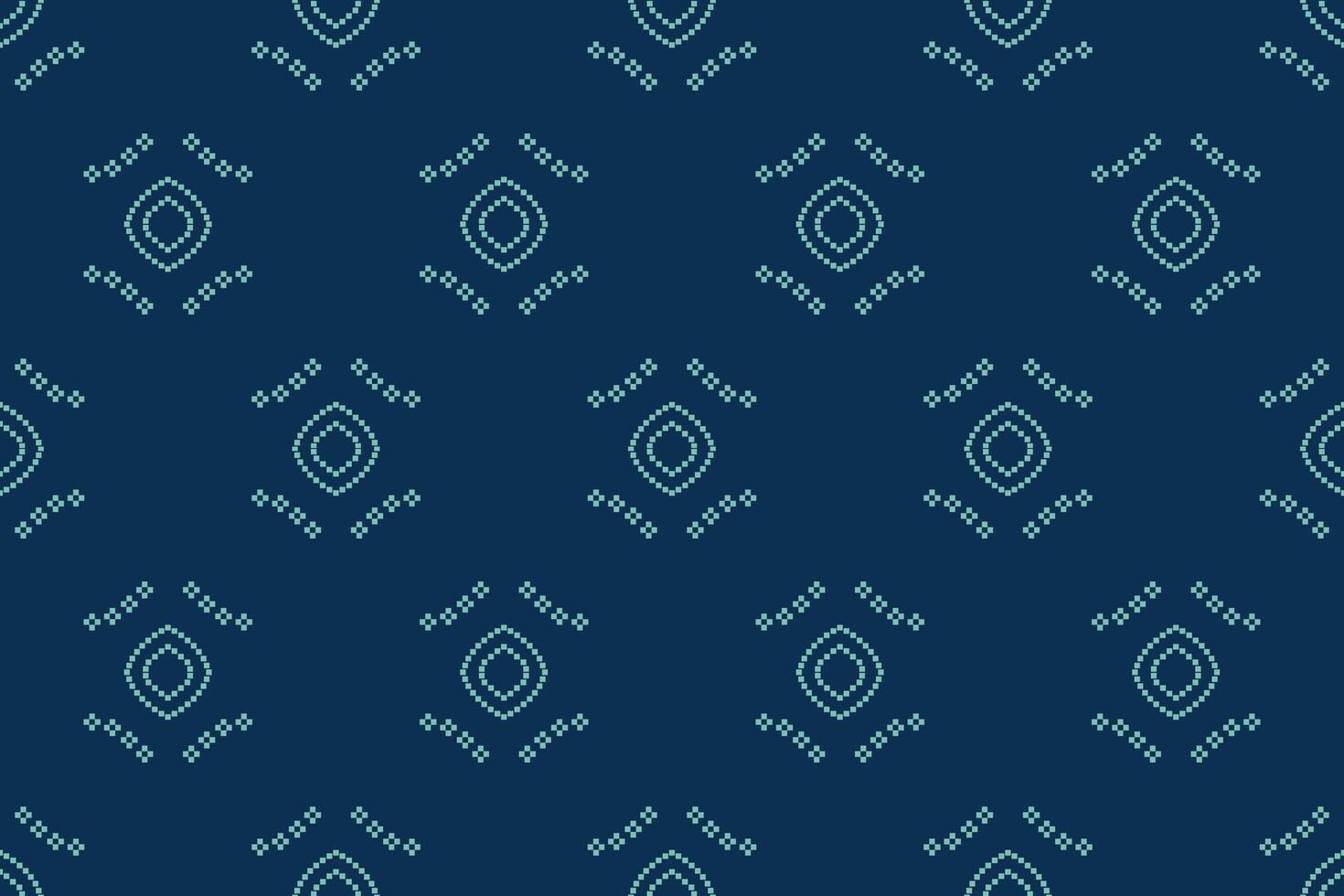 Fabric pattern with blue color background cross stitch motif ethnic pattern art. vector