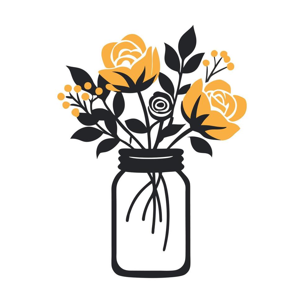 Delicate Hand-Drawn Rose Arrangement in a Mason Jar Botanical Illustration vector