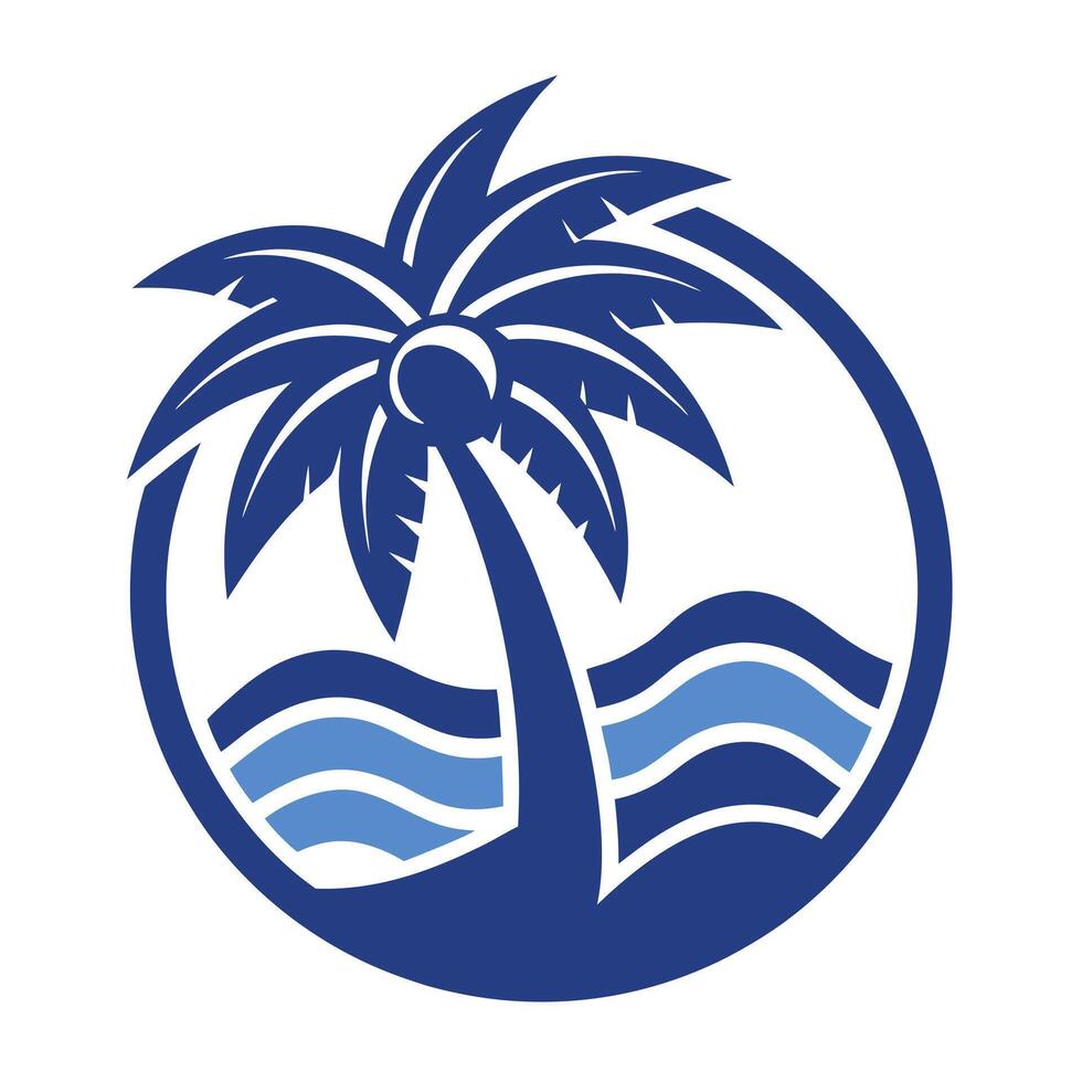 Hand-Drawn Tropical Sunset Island Silhouette in Circular Frame vector
