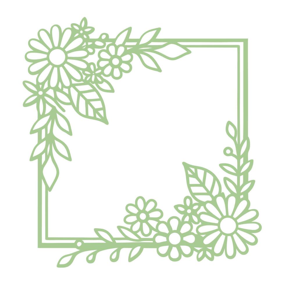Green Line Art Floral Pencil Sketch Elegant Botanical Illustration vector
