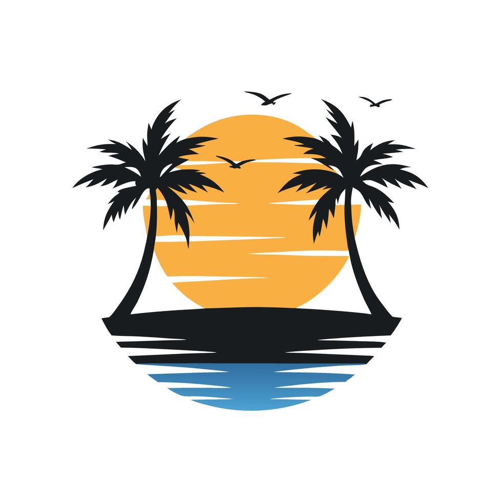 Tropical Sunset with Palm Trees Elegant Circular Silhouette Illustration vector