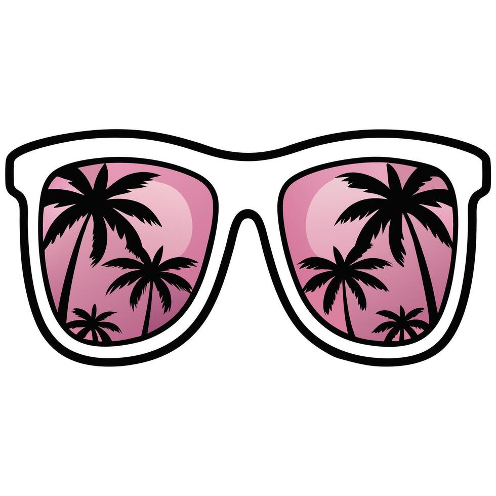 Stylized Green Sunglasses with Palm Tree Reflections Trendy Summer Illustration vector