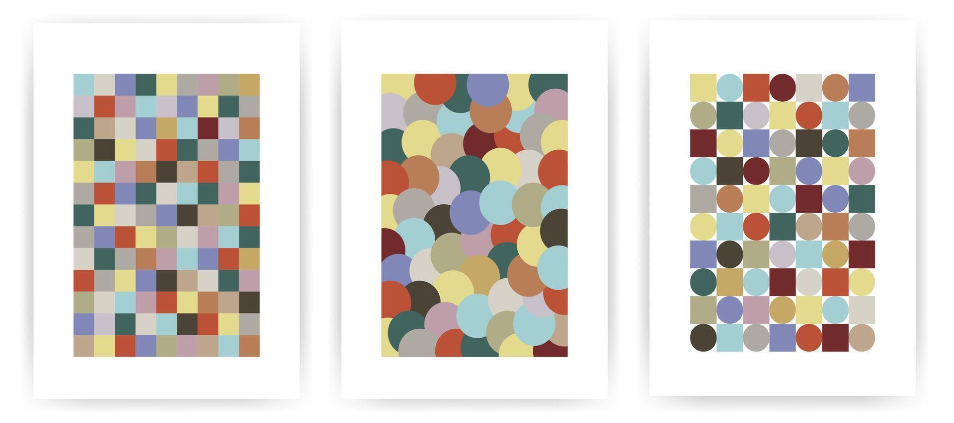 Modern minimalist design poster background set. Trendy cover template with simple geometric shapes and interesting color combinations. Ideal design for social media, banner, card, interior. vector