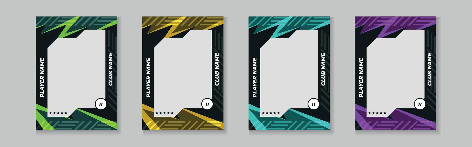 Set of player trading card template, Photo frame and border collection for soccer, hockey, volleyball, and basketball players, Sport flyer layout design. vector