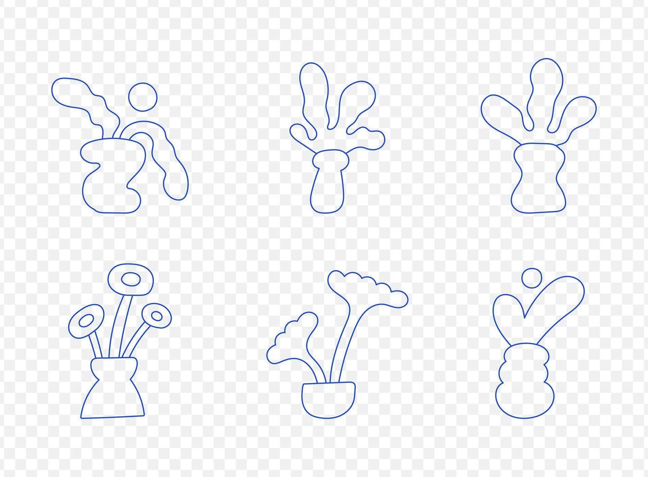 Set of cartoon doodle flower in simple linear hand drawn style. vector