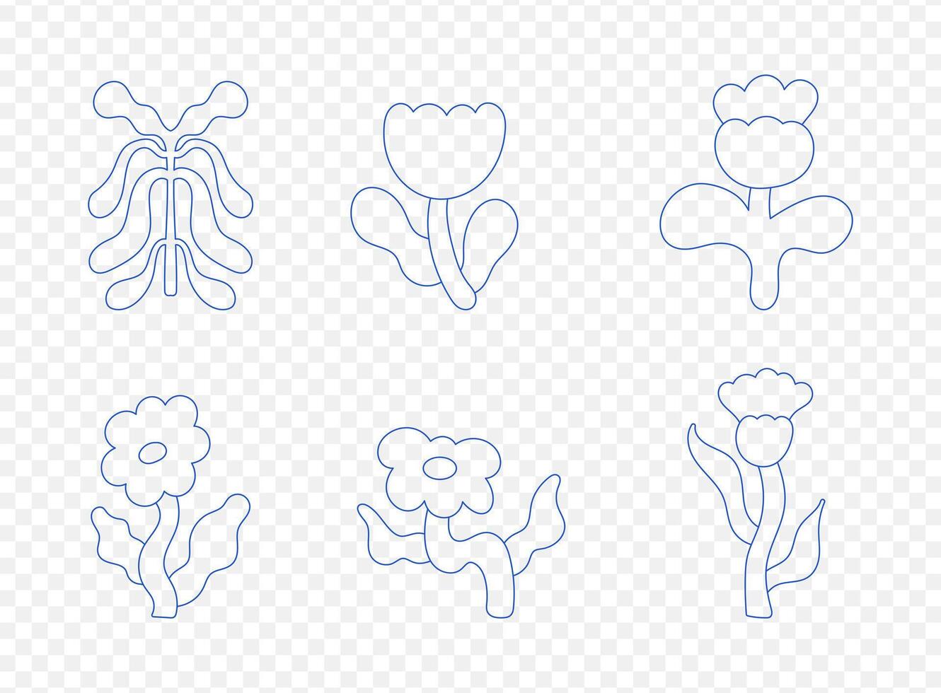 Set of cartoon doodle flower in simple linear hand drawn style. Hand drawn illustration. vector
