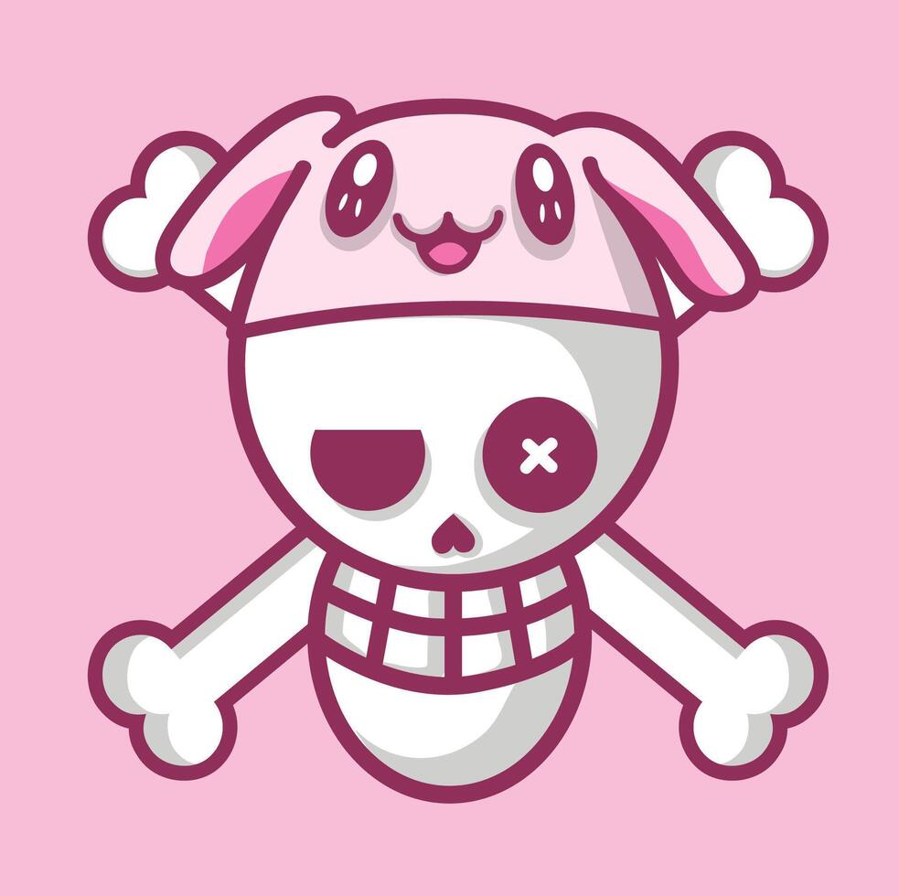 A cartoon character with a pink hat and a skull vector