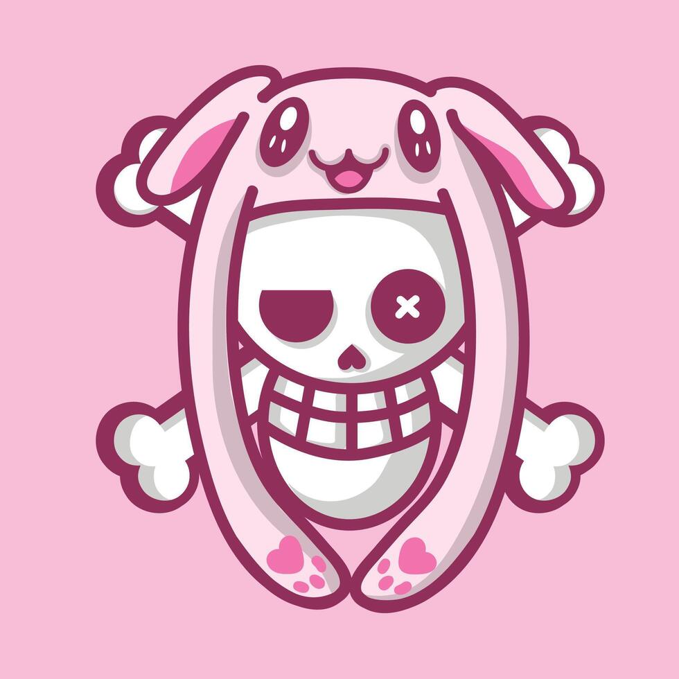 A cartoon skull with a pink bunny head vector