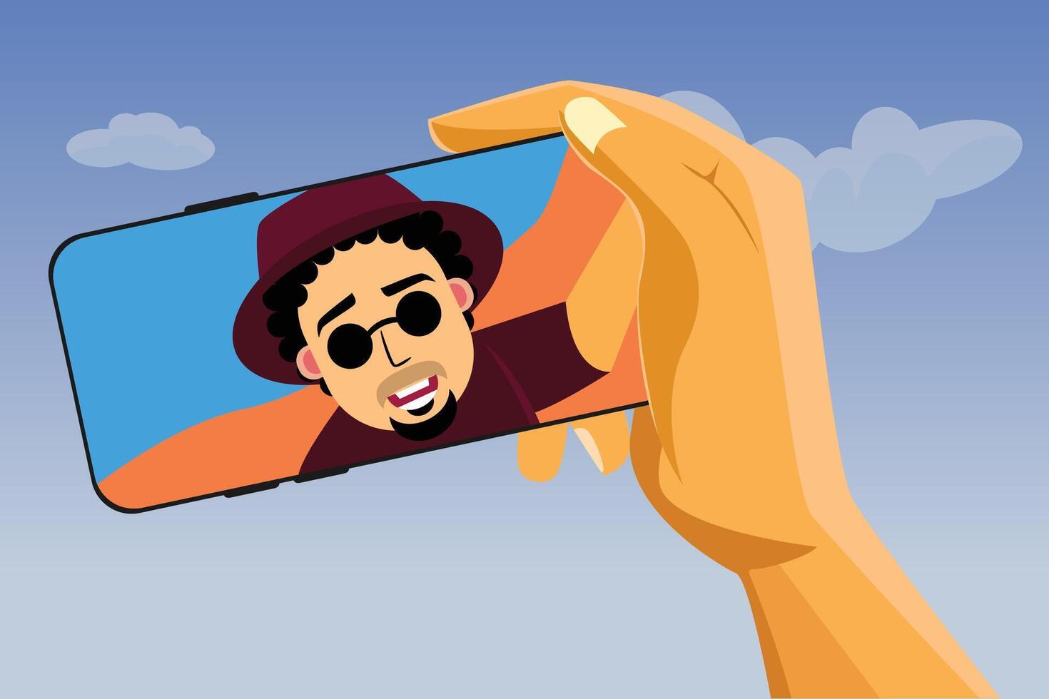 Selfie Taking Hand With Mobile Phone vector