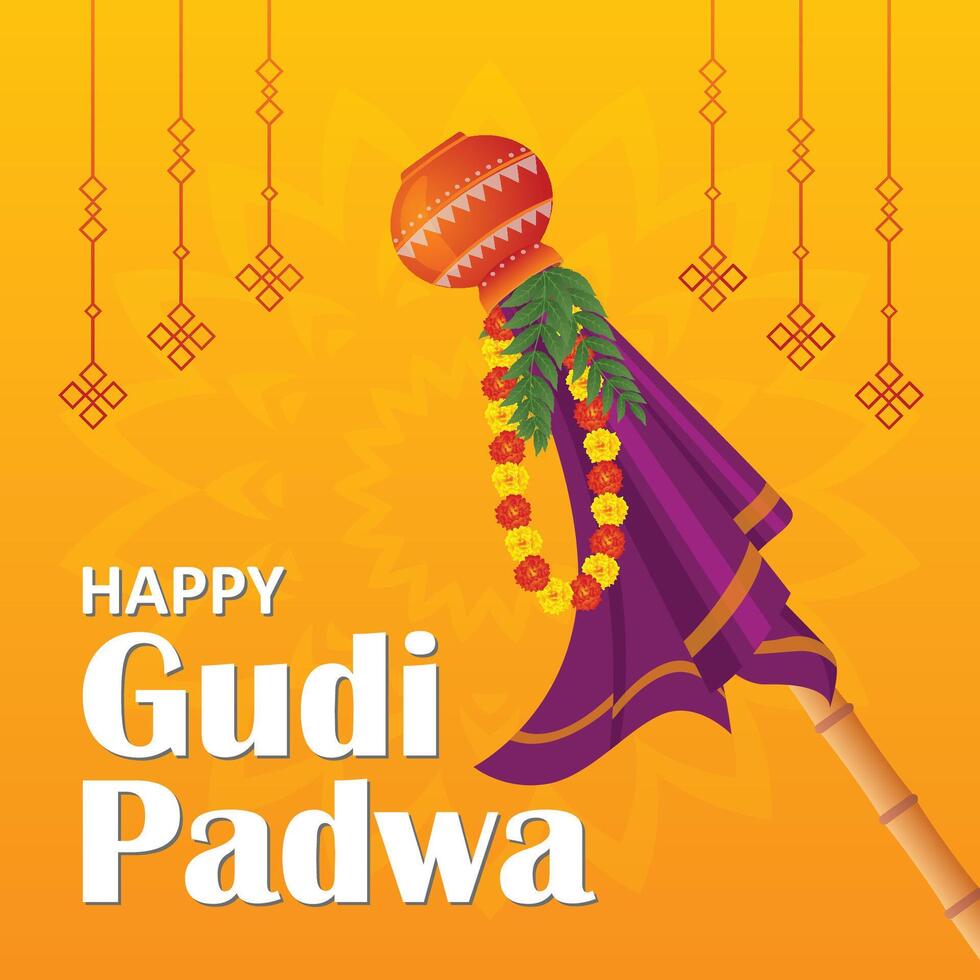 Gudi Padwa wishes banner with text Happy Gudi Padwa vector