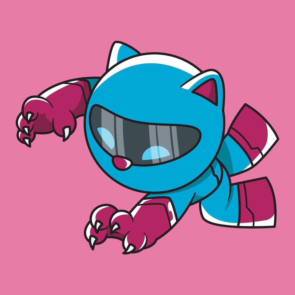 cool robot cat jumping while wanting to scratch vector