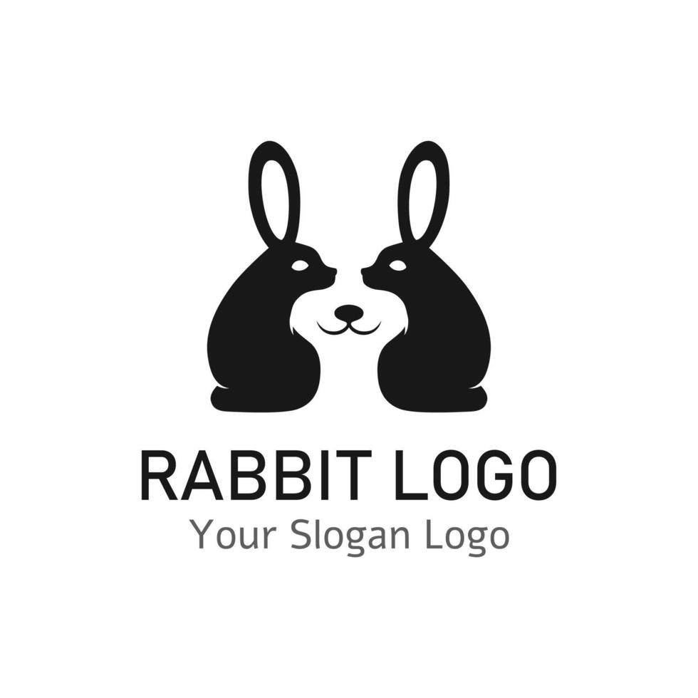 two rabbits silhouette logo with face in the middle vector