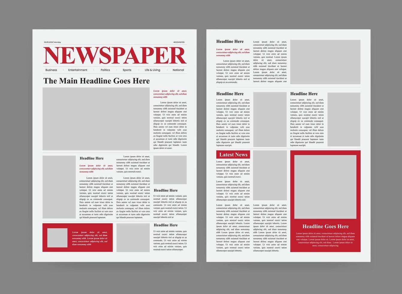 Newspaper Design, The Daily Newspaper With Red Color and Image Placeholder vector